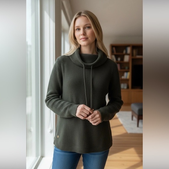 Lauren Ralph Lauren Sweaters - Women's Lauren Ralph Lauren Waffle Knit Cowl Neck Sweater Top Forest Green Sz XL